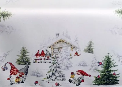 Produktbild von Tischwäsche Druck Wichtel im Schnee 85 x 85 cm