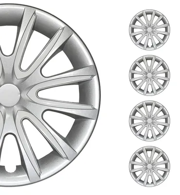 Imagen del producto de 4 tapas para ruedas, 14 pulgadas, color gris y blanco