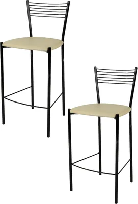 Produktbild von t m c s Tommychairs - 2er Set moderne Barhocker ELEGNACE für Küche und Esszimmer, robustes Gestell aus lackiertem Stahl, Farbe Schwarz, gepolsterte Sitzfläche mit KUNSTLEDER in der Farbe Leinen bezogen