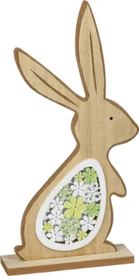 Produktbild von Hase Holz Deko Garten Hasen Tier Figur Osterhase Skulptur Statue Blume Platte