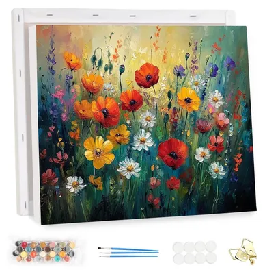 Produktbild von Malen nach Zahlen Set Erwachsene mit Rahmen Abstrakt Floral 40x30cm DIY Ölgemälde Kit mit Pinseln und Acrylfarbe