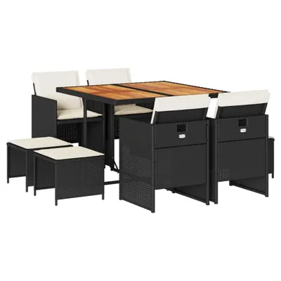 Obrázek produktu pro vidaXL 9dílný zahradní jídelní set s polštáři Black Poly Rattan