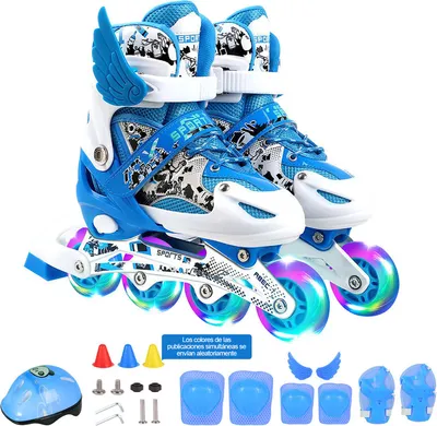 Image de (Bleu) Patins à roulettes réglables pour enfants garçons filles avec roues lumineuses