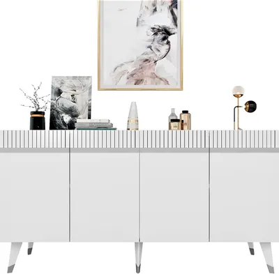 Image de Skye Decor, Defne - Blanc, Argent, Meubles de salon, Blanc, 150 x 80 x 40 cm