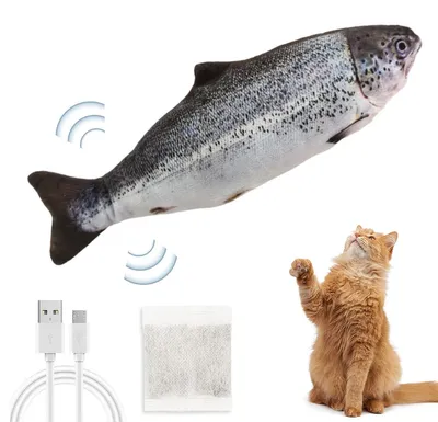 Produktbild von Katzenspielzeug: Zappelfisch mit Silberranke und Katzenminze, beweglicher Katzenkicker, zappelnder Fisch für kleine Hunde