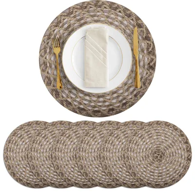 Platzsets 6er-Set, rund, 38 cm, Jute/Polyester, braun, hitzebeständig