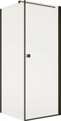 Image de Porte de Douche Pivotante 80x195cm et Retour 90cm - Verre 8mm Anticalcaire - Profil Noir