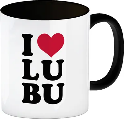 Produktbild von Ludwigsburg Kaffeebecher in schwarz weiss mit Text I love LUBU