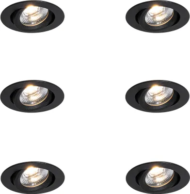 Produktbild von QAZQA - Modern Set mit 6 Bad I Badezimmer Einbaustrahlern schwarz neigbar 8,2 cm inkl. LED Dim to Warm IP54 Ultra Slim - Pupil I Wohnzimmer I Schlafzimmer - Aluminium Rund - I (nicht austauschbare) LE