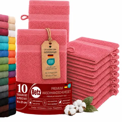 Produktbild von Betz 10 Stück Waschhandschuhe 16x21 cm PREMIUM 100% Baumwolle  Farbe: himbeere