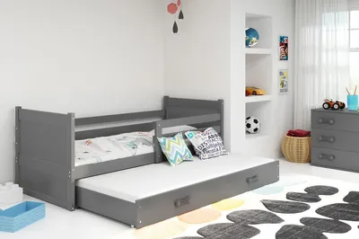 Obrázek produktu pro Dětská postel s přistýlkou a matracemi 90x200 FERGUS - grafit