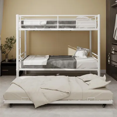 Produktbild von Sweiko Hochbelastbares, stabiles Meta Twin over Twin Etagenbett/l/ Geräuscharm/ Sicherheitsgeländer/kein Boxspring erforderlich