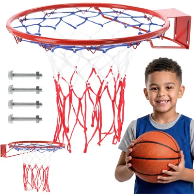 Produktbild von Robuster Basketballkorb mit Netz, Metallring, professioneller Spielkorb, Ø 45 cm