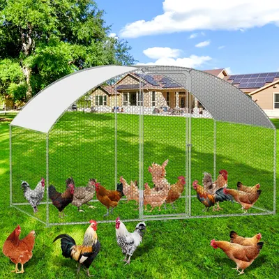 Obrázek produktu pro Clanmacy kurník venkovní velký kurník střecha volný výběh ohrada drůbežárna s PE pozinkovaným ocelovým rámem a uzamykatelnými dveřmi 3 x 2 x 2 m kopule