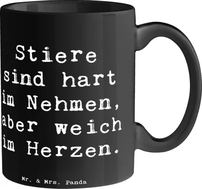 Produktbild von Mr. & Mrs. Panda Becher Spruch Stier Herz - Schwarz - Geschenk, Geschenke für, Kaffeetasse, Horoskop, Sternzeichen, Taurus, Kaffeebecher, Tierkreiszeichen, Stärke, Zodiac