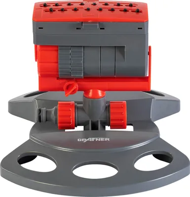 Produktbild von Grafner Viereckregner mit 16 Düsen und Turbo-Motor, bis 180 m², verstellbare Reichweite und Sprengbreite & Durchfluss, 1/2 Zoll Klick-Anschluss, Garten Bewässerung Sprinkler Rasen Sprenger Rechteck