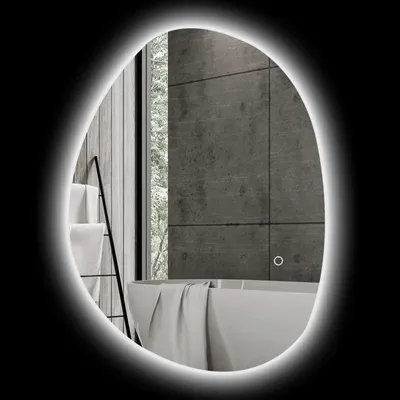 Immagine prodotto di Fortuna Lai 70 x 50 cm Specchio da bagno asimmetrico con luce LED, interruttore Smart Touch, funzione antiappannamento, argento