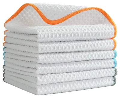 Produktbild von 6 Stück Mikrofaser-Geschirrtücher Waffelstruktur weiß 30,5 x 30,5 cm
