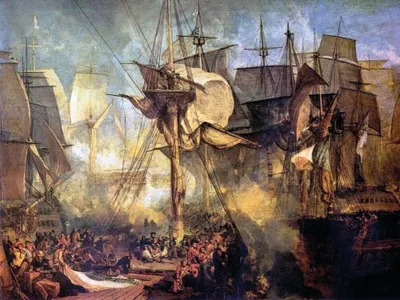 Zdjęcie produktu dla Joseph William Turner Art Print Obraz - Bitwa pod Trafalgarem (60 x 80 cm)