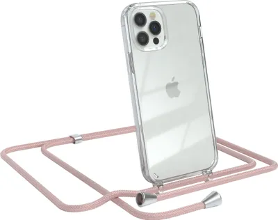 Produktbild von EAZY CASE Handykette kompatibel mit Apple iPhone 12 / 12 Pro, Handyhülle mit Umhängeband, Handykordel, Schutzhülle Clear, Band in Rosa
