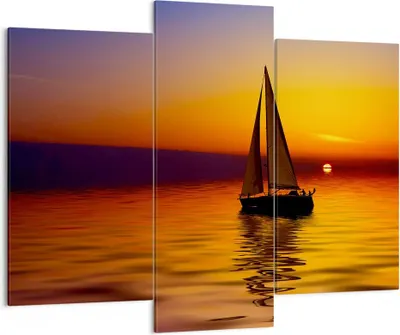 Produktbild von Bild auf Leinwand - Leinwandbild - Boot Sonnenuntergang Landschaft - 130x100cm - Wand Bild - Wanddeko - Leinwanddruck - Bilder - Kunstdruck - Leinwand bilder - Wandkunst - CB130x100-0106