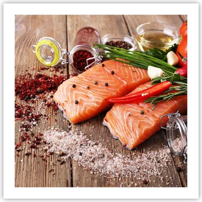 Produktbild von Poster - Poster ohne Rahmen - Lachs Fisch Essen Küche - 60x60 cm - Wand Bild - Wanddeko - Wandbilder - Kunstposter - Wandposter - Bilder - Kunstdruck - Wanddekoration - Wandbild - P2XAC60x60-2822