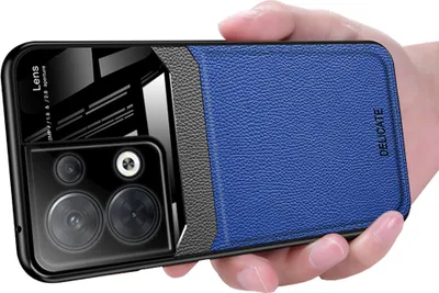 Produktbild von OPPO Reno8 5G Hülle, TPU Stossfest Anti-rutsch Leder Glas Len Hybrid Schutzhülle für OPPO Reno8 5G Blau