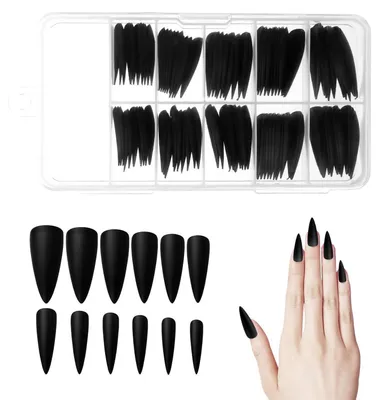 Image de Stilettos en gel noir mat, 100 pièces, 10 tailles