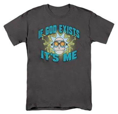 Immagine prodotto di Maglietta unisex "Se Dio esiste, sono io" ispirata a Rick and Morty, taglia L, colore antracite (TV37659), productTiles.product.images.aiGenerated