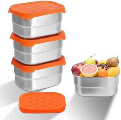 Produktbild von RVS Mini Snackdozen mit Silikondeckel, 230 ml, luftdicht für Snacks, Kräuter & Mealprep