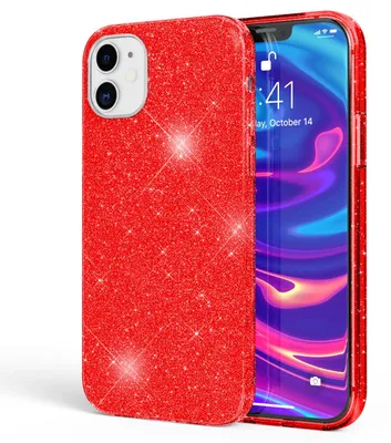 Produktbild von NALIA Glitzer Handy Hülle für iPhone 12 / 12 Pro, Bling Case Case Schutz Cover Rot