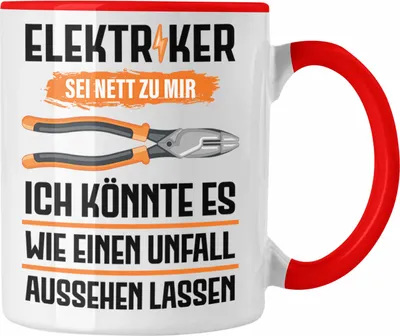 Produktbild von Trendation - Elektriker Tasse Spruch Männer Geschenk Lustig Gadget Geschenke Kaffeebecher (Rot)
