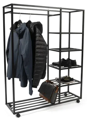 Kleiderständer Andorra2, schwarz, 110x140x35 cm, mit Rollen