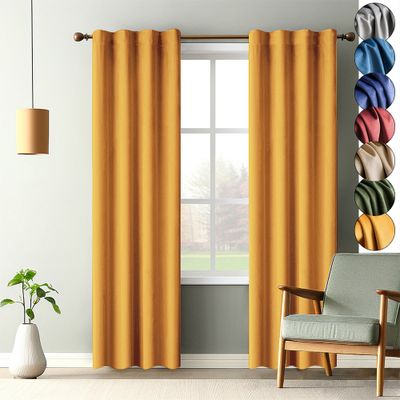 2er Set Samt Gardinen Vorhänge Orange Wohnzimmer Schlafzimmer Vorhang Blickdicht Kräuselband Verdunklungsvorhänge Blackout Curtain, 132*244cm