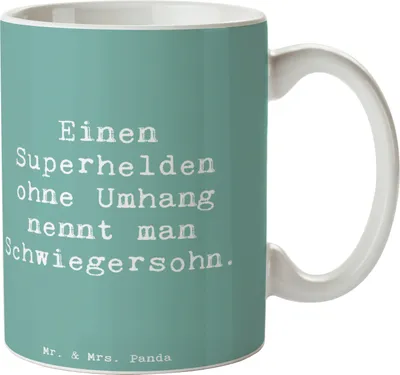 Produktbild von Mr. & Mrs. Panda Tasse Spruch Held Schwiegersohn - Meeresbrise - Geschenk, Anerkennung, Lächeln, Liebe, Becher, persönliche Erinnerungen, Kaffeebecher, Beziehung, Humor