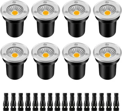 Produktbild von LED-Grundbeleuchtung, 3W 12V-24V, IP67 wasserdicht, für Boden, Aussenbereich, Terrasse, Treppen, Garten (8 Stück, warmes Weißlicht).