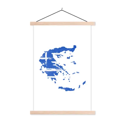Produktbild von MuchoWow® Textilposter Griechenland - Karte - Flagge 120x180 cm mit holzfarbenen Rahmen - Textil-Plakat