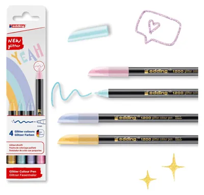 Obrázok produktu pre Edding 4-1200-4-3, 4 farba/farieb, Modrá, Ružová, Fialová, Žltá, Guličkové zakončenie, 3 mm, 3 mm, 3 mm