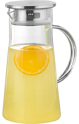 Produktbild von Esmeyer® Glaskaraffe PORTO mit Griff, Deckel aus Edelstahl, Inhalt: 1 Liter, Höhe 22,6 cm, Breite 10,8 cm