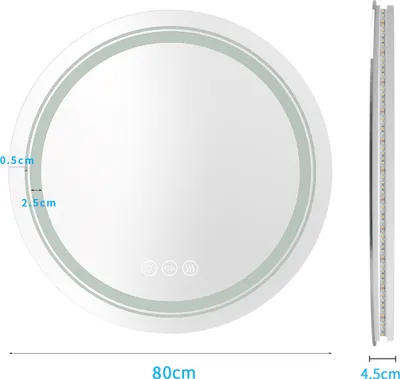 Image de Miroir de salle de bain LED WISFOR rond Ø 80cm, miroir mural LED 3 couleurs de lumière, avec variateur antibuée