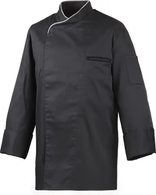 Produktbild von Kochjacke langarm, mit Druckknöpfen, Fb. schwarz, Paspel silber, Gr. 2XL : 2XL : 65% Polyester 35%Baumwolle 220 g/m² : silbergrau