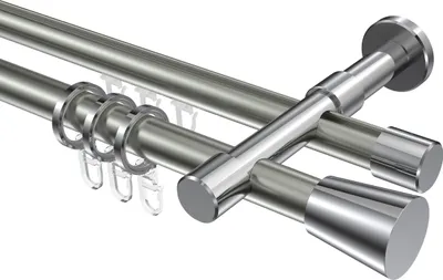 Produktbild von Interdeco Rundrohr-Innenlaufstange / Gardinenstange (Kombination) Edelstahl-Optik / Chrom, Typ Prestige Sitra (Konus), 20 mm Ø 2-läufig, 440 cm
