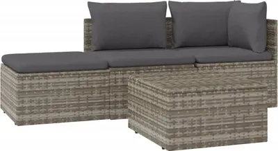 Produktbild von vidaXL 4-tlg. Garten-Lounge-Set mit Kissen Grau Poly Rattan