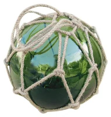 Image de Boule de pêche en verre avec corde, diamètre 18 cm, couleur verte