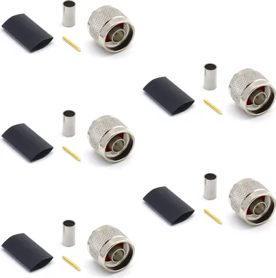 Image de N Connecteur RG58 LMR195 RG303 RG141 RG142 RG400 Type N Connecteur RF Type de sertissage Connecteur de câble coaxial nickelé avec broche dorée (pack de 5)