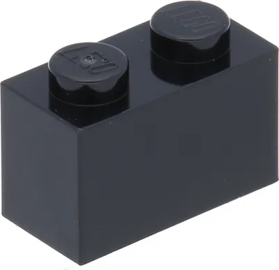 A single black Lego brick with two studs on top.