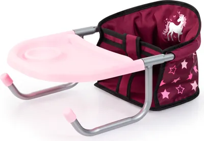 Produktbild von Bayer Design 65823AA Puppen-Tischsitz mit integriertem Esstablett, Sitz für Puppen, Puppenzubehör, bordeaux, Einhorn