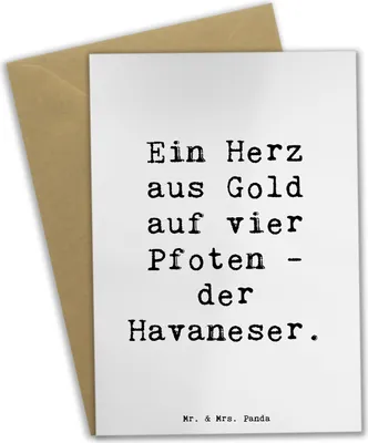 Produktbild von Mr. & Mrs. Panda Glückwunschkarte Spruch Goldherz Havaneser - Weiß - Geschenk, Hunderasse, Grußkarten, dankeskarten, Pflege, treuer Begleiter, hochzeitskarten, Erziehung