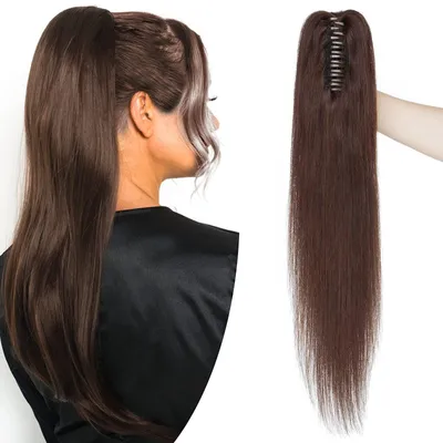Immagine prodotto di Estensione per coda di cavallo in capelli veri - Clip-in, colore marrone scuro, lunghezza 35 cm