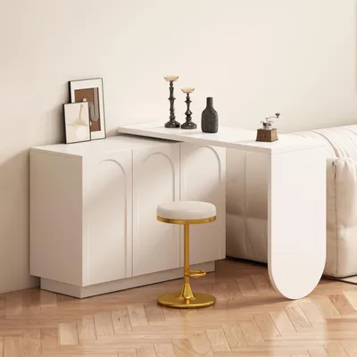 Produktbild von Merax Eckschreibtisch, L-förmig drehbar Arbeitstisch, Eck-Computertisch mit Drei Türen, Frisiertisch, Sideboard, 110 x 40 x 75 cm, Weiß
